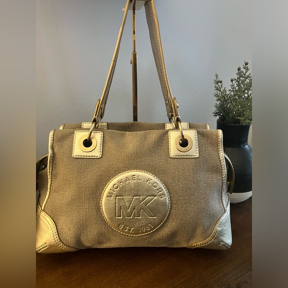 Michael Kors Gold Canvas/Leather Tote - Picture 1 of 15